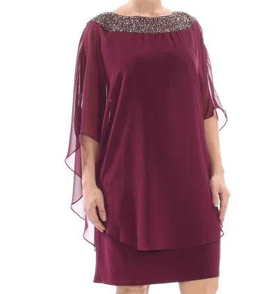 Xscape Beaded Chiffon Capelet Shift Dress - Plus In Raisin In Red