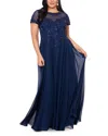 Xscape Plus Size Beaded Chiffon Gown In Navy