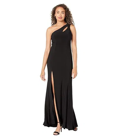 Xscape Cape Maxi Dress Women's Black Cutout Side Slit One-shoulder A-line Jdm1089