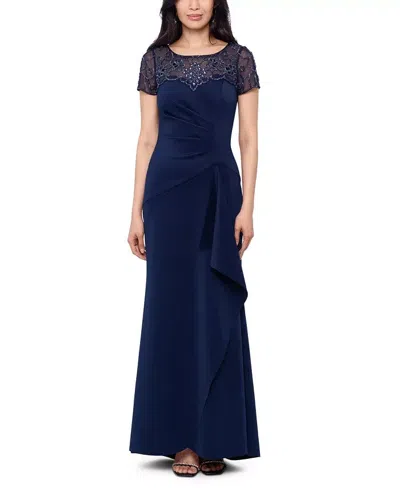 Xscape Cape Maxi Dress Womens Blue Stretch Embellished Short Sleeve Bodycon Ups157
