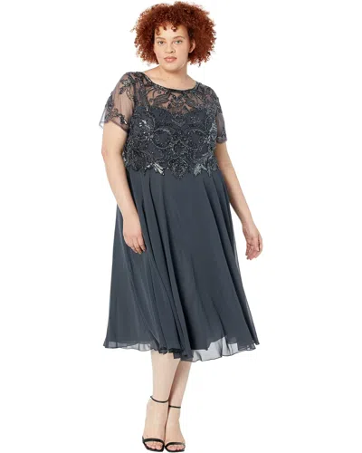Pre-owned Xscape Charcoal Plus Size Midi Women Dresses In Gray