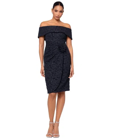 Xscape Dress Black Floral Brocade Off The Shoulder Cocktail Gbo1738