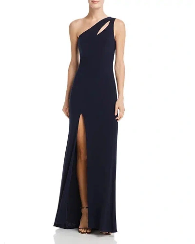 Xscape Dress Womens 10 Navy Stretch Front Slit Cutout One-shoulder Preppy Erk823 In Blue