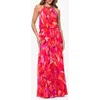 Xscape Evenings Abstract Floral Pleated Chiffon Gown In Red/pink