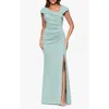 Xscape Evenings Asymmetric Neck Scuba Knit Trumpet Gown In Green