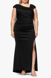 Xscape Evenings Asymmetric Neck Scuba Trumpet Gown In Black