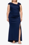 Xscape Evenings Asymmetric Neck Scuba Trumpet Gown In Midnight