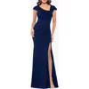 Xscape Evenings Asymmetric Neck Scuba Trumpet Gown In Midnight