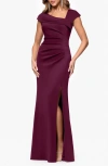 Xscape Evenings Asymmetric Neck Scuba Trumpet Gown In Wine