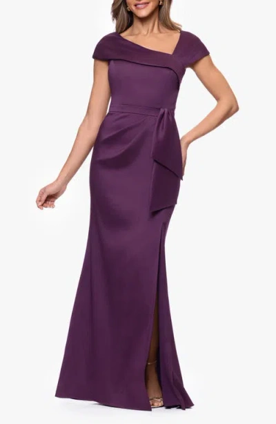 Xscape Evenings Asymmetric Neck Stretch Mikado Gown In Purple