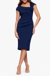Xscape Evenings Asymmetric Scuba Crepe Cocktail Dress In Blue