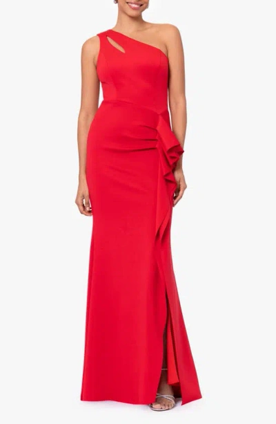 Xscape Evenings Asymmetric Trumpet Gown In Red