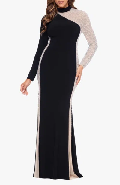Xscape Evenings Bead Detail Long Sleeve Body-con Gown