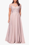 Xscape Evenings Beaded Mesh Gown In Taupe