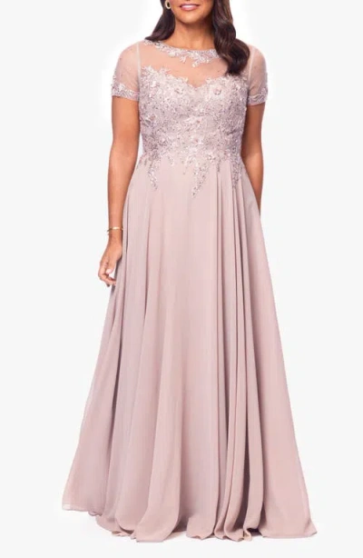 Xscape Evenings Beaded Mesh Gown In Taupe