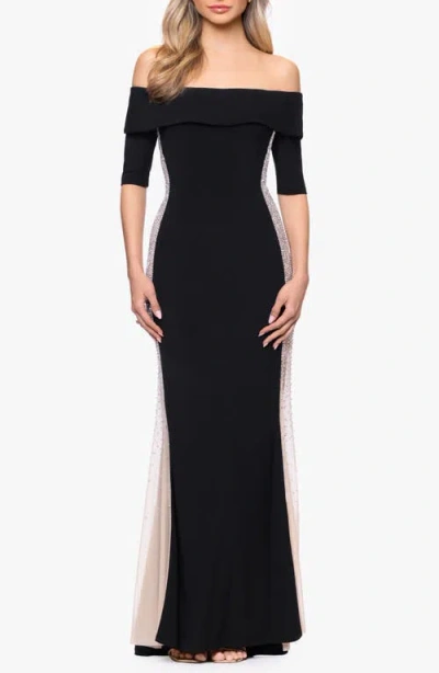 Xscape Evenings Beaded Mesh Inset Mermaid Gown In Black