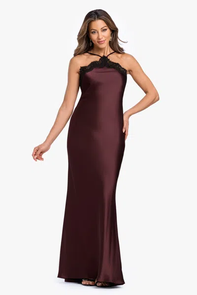 Xscape Evenings "blake" Satin & Lace Combo Dress In Burgundy
