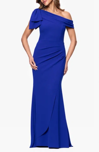 Xscape Evenings Bow Detail One-shoulder Mermaid Gown In Marine