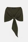 Xscape Evenings "carol" Techno Scuba Pull Through Shawl Wrap In Olive