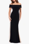 Xscape Evenings Caviar Bead Detail Off The Shoulder Gown In Black