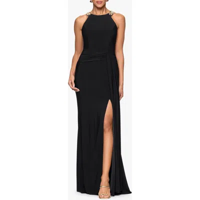 Xscape Evenings Chain Neck Detail Sheath Gown In Black