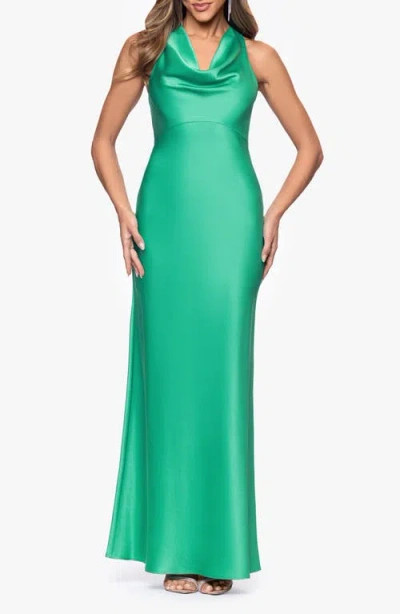 Xscape Evenings Cowl Neck Satin Gown In Green