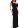 Xscape Evenings Crystal Mesh Detail One-shoulder Sheath Detail In Black