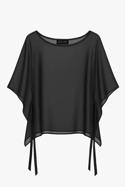 Xscape Evenings "demi" Chiffon Pullover Shawl Wrap In Black