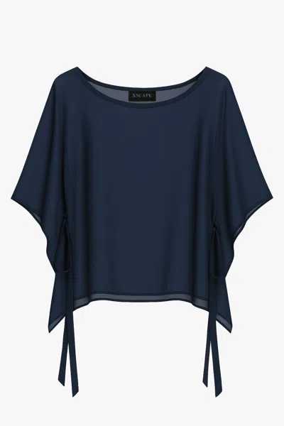 Xscape Evenings "demi" Chiffon Pullover Shawl Wrap In Blue