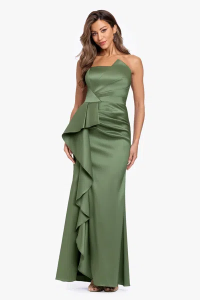 Xscape Evenings "effie" Mikado Asymmetrical Strapless Dress In Green