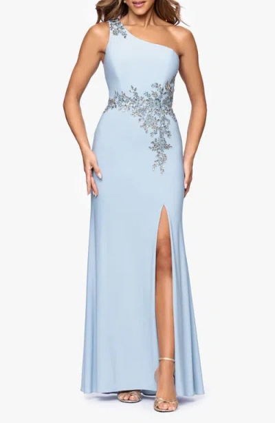 Xscape Evenings Embellished Soutache One-shoulder Gown In Blue