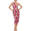Xscape Evenings Floral Embroidered One-shoulder Midi Dress In Fuchsia/nude