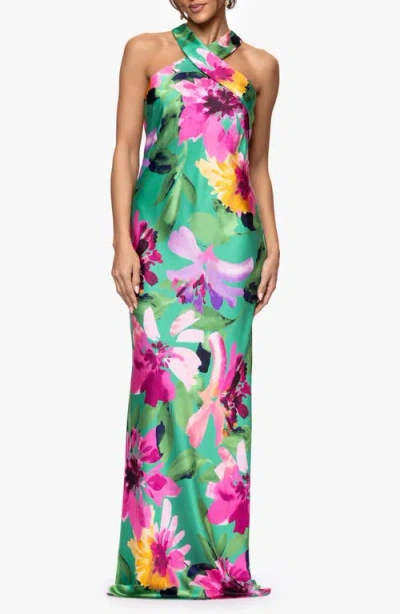 Xscape Evenings Floral Stretch Satin Column Gown In Multi