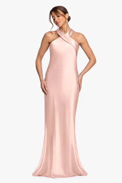 Xscape Evenings "francesca" Satin Halter Tie Neck Floor Length Dress In Multi