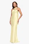 Xscape Evenings Halter Neck Satin Sheath Gown In Neutral