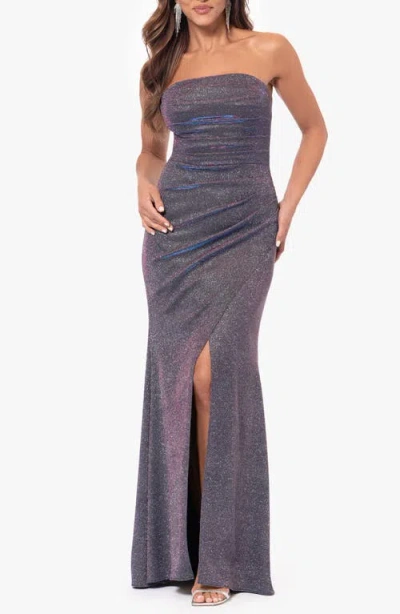 Xscape Evenings Galaxy Strapless Gown In Gray