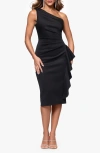 Xscape Evenings Gathered One-shoulder Cocktail Dress In Black