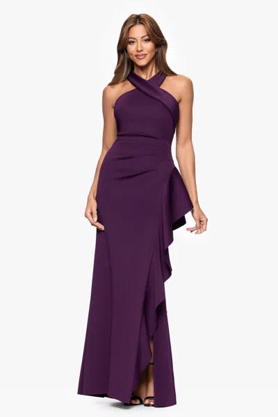 Xscape Evenings Ruffle Scuba Knit Gown In Multi