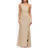 Xscape Evenings Glitter Galaxy Ruffle One-shoulder Gown In Neutral
