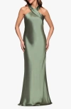 Xscape Evenings Halter Neck Satin Trumpet Gown In Green