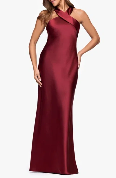 Xscape Evenings Halter Neck Satin Trumpet Gown In Gold