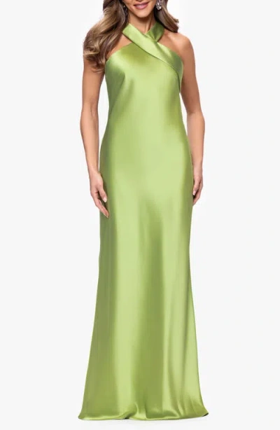 Xscape Evenings Halter Neck Satin Trumpet Gown In Green