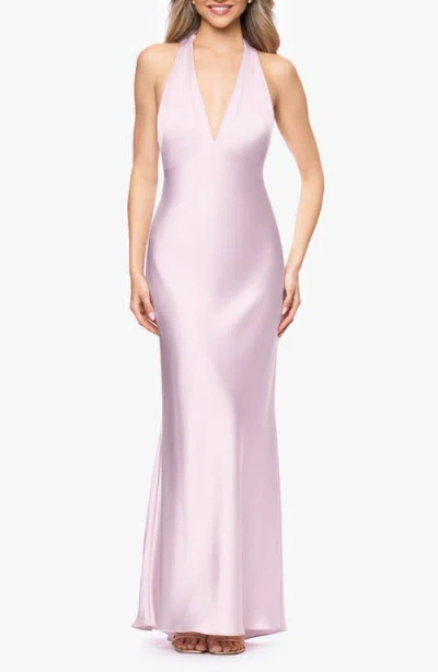 Xscape Evenings Halter Satin Gown In Pink