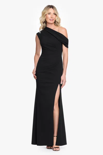 Xscape Evenings One-shoulder Scuba Crepe Gown In Black
