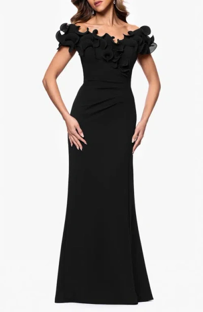Xscape Evenings Lace Detail Off The Shoulder Sheath Gown In Black