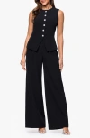 Xscape Evenings Laguna Sleeveless Button Front Jumpsuit In Black