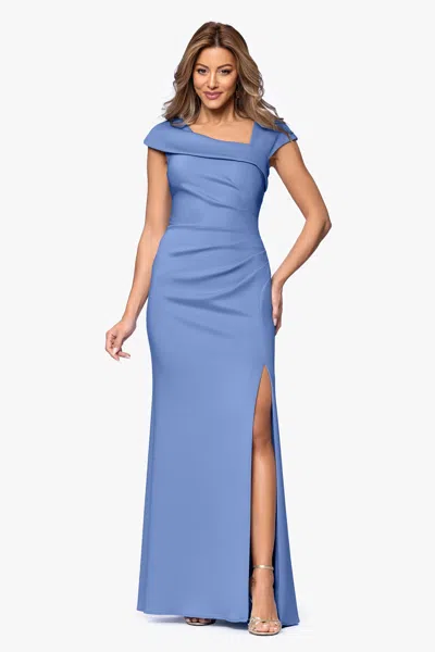 Xscape Evenings "lenore" Techno Scuba Asymmetrical Neckline Dress In Gray