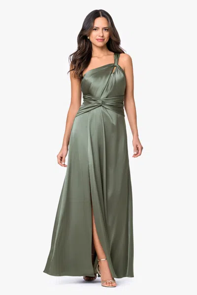 Xscape Evenings "leona" Satin Twist Waist Long Dress In Green