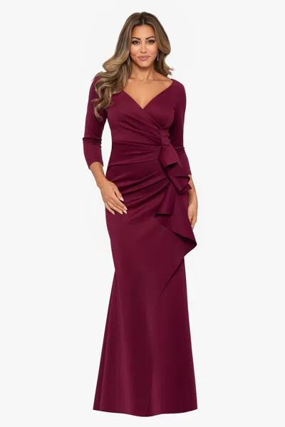 Xscape Evenings "lexi" Long Sleeve Scuba Ruched Side Dress In Burgundy