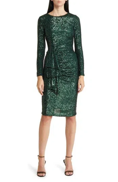 Xscape Evenings Long Sleeve Sequin Cocktail Dress In Hunter